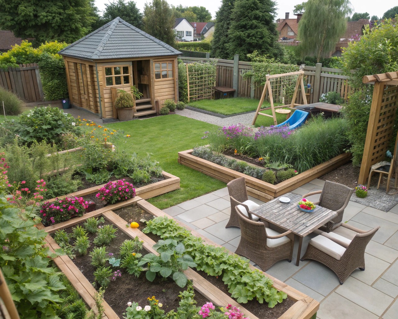 Zoning in gardens enhances functionality and creates distinct gathering areas.